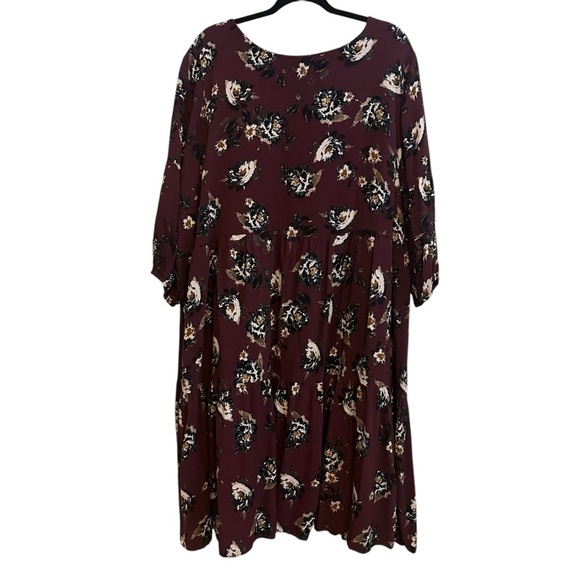 Ryllace Plum Dark Purple Floral Modest Tiered Boho Midi Dress Plus Size 22 - Picture 9 of 10